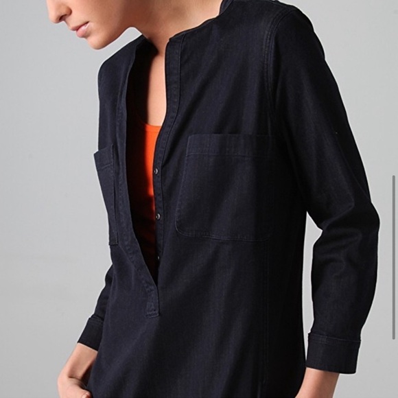 VINCE $320 Cupro Denim Indigo L/S Snap Henley Stretchy Dress split hems 2  XS/S - Picture 5 of 16